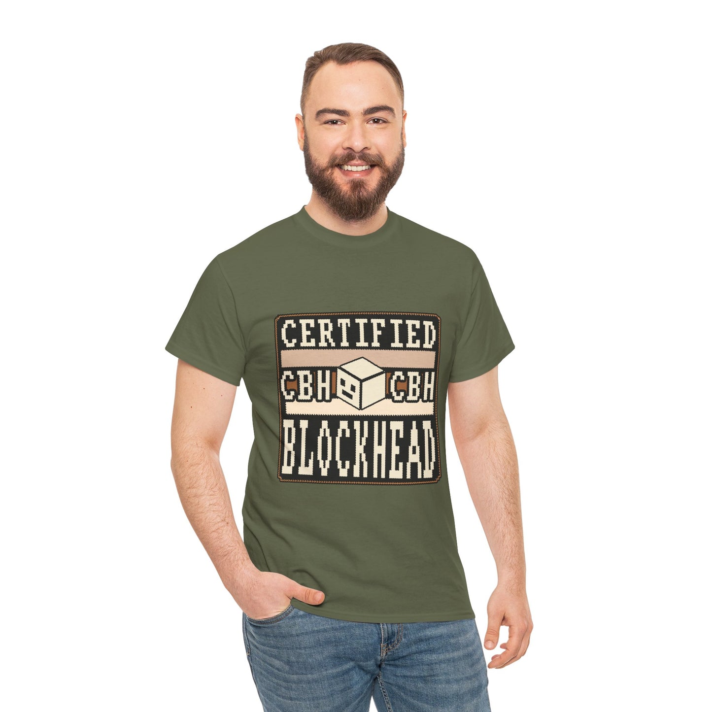 Certified Blockhead - Pixel Art Badge Tee